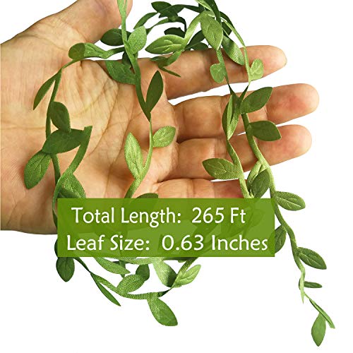 Naidiler 265 Ft Leaf Ribbon, Artificial Vines Leaves String Trim Ribbon Wild Jungle Botanical Greenery for Home Decor an