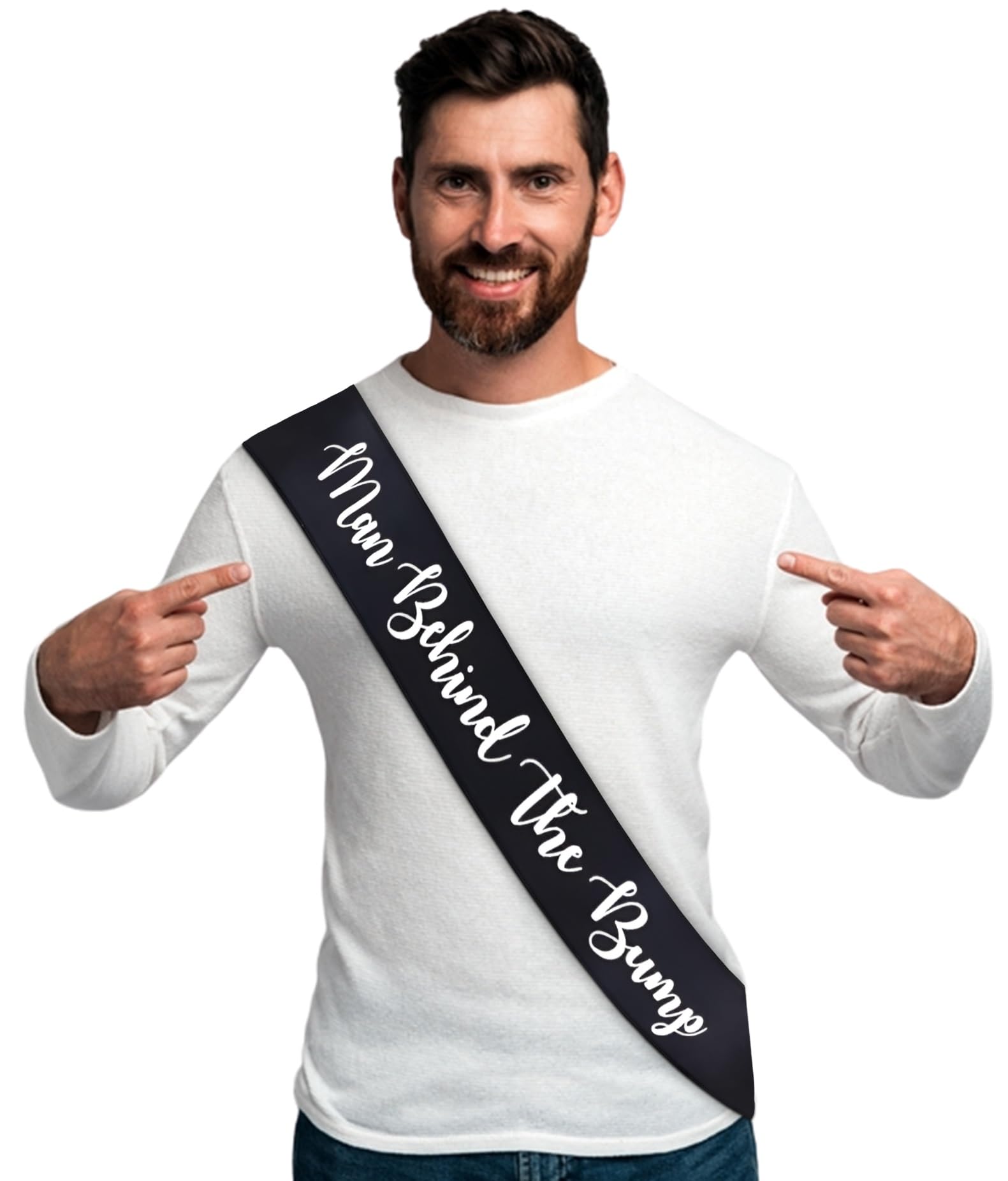"Man Behind The Bump" Funny Baby Shower Sash for Daddy to Be (Black and White)
"Man Behind The Bump" Baby Shower Party D