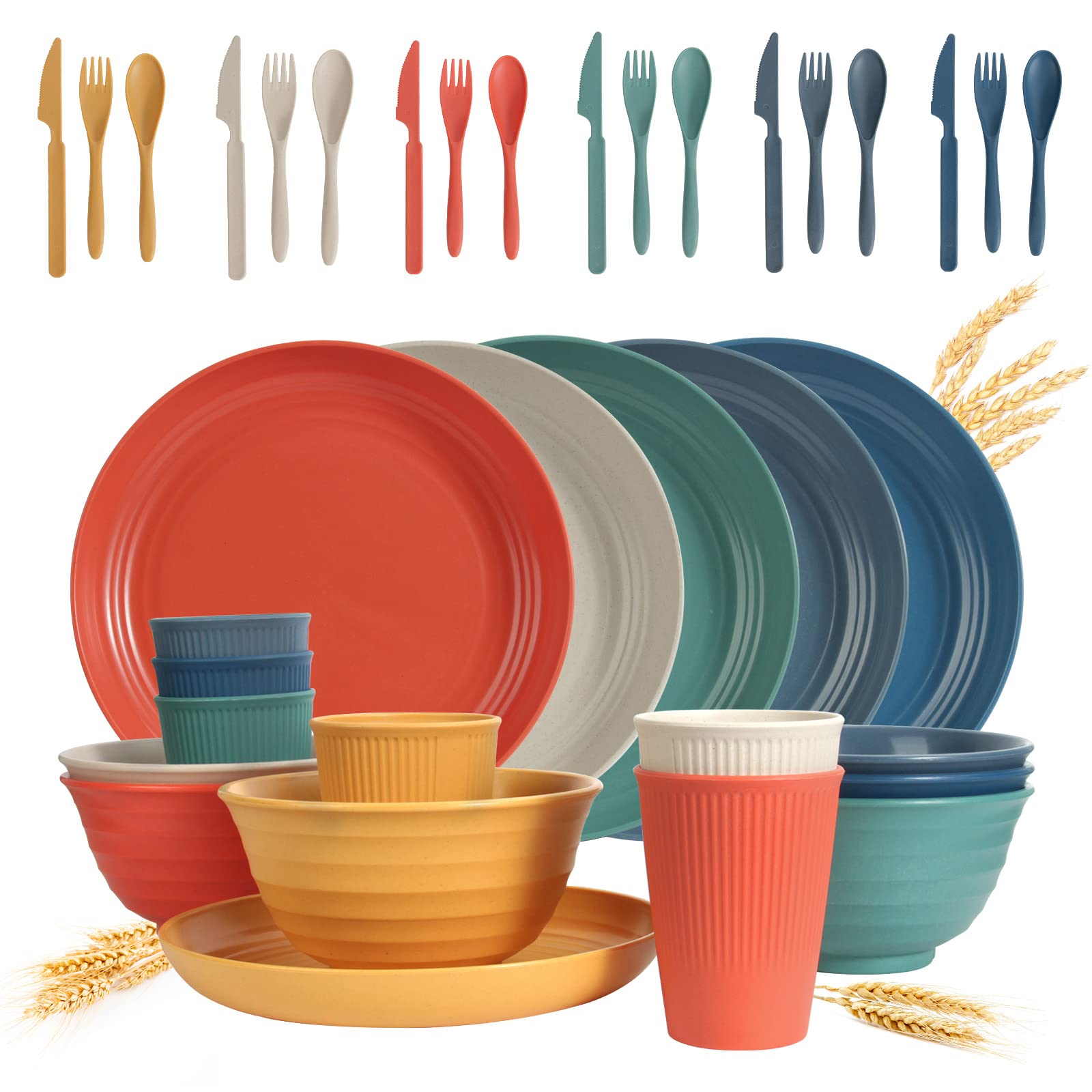  SGAOFIEE 36 Piece Unbreakable Dinnerware Sets - Reusable Wheat Straw Plates and Bowls for Travel and Camping
| SGAOFIEE
