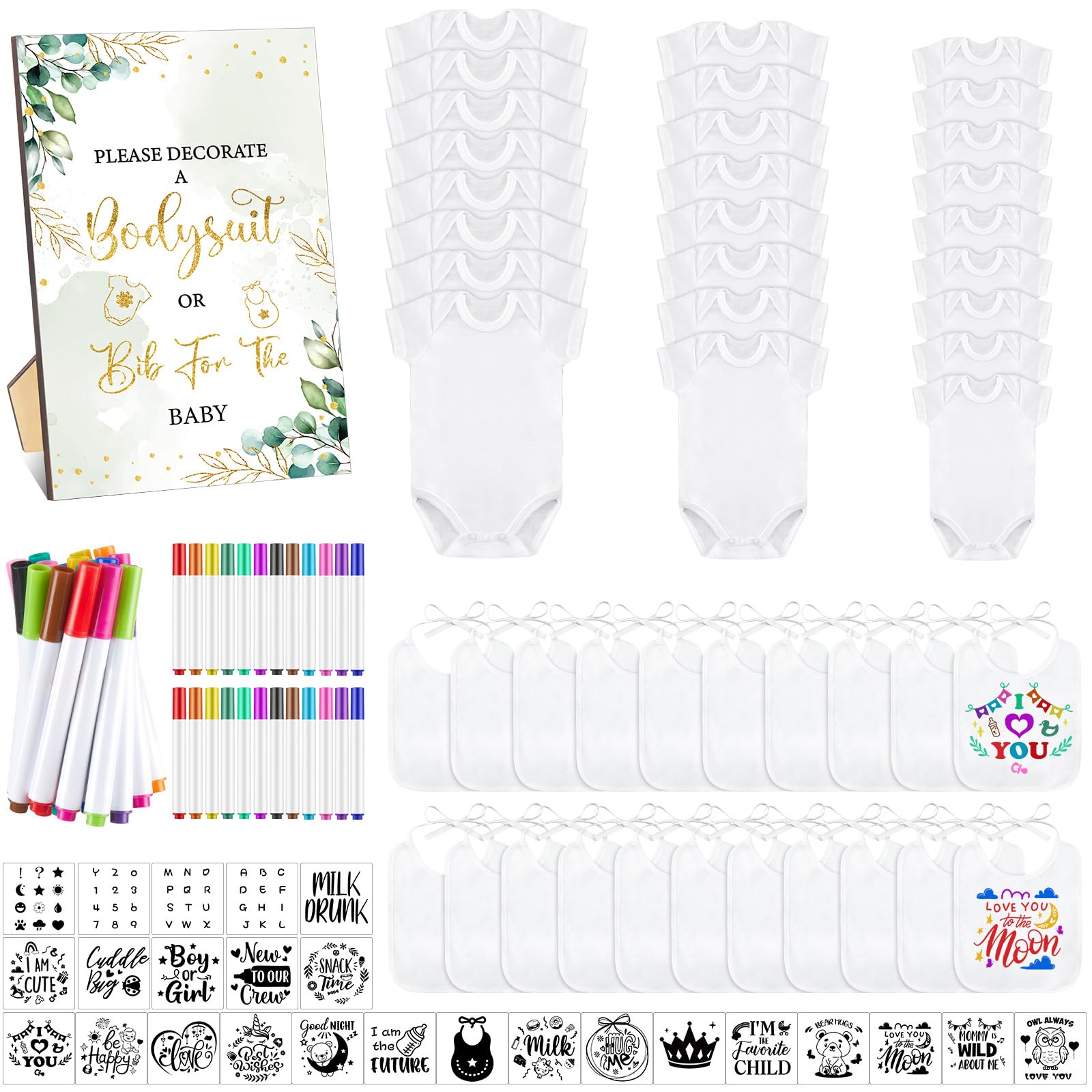 Panitay Baby Shower Bodysuit Set Greenery Colorful Marker