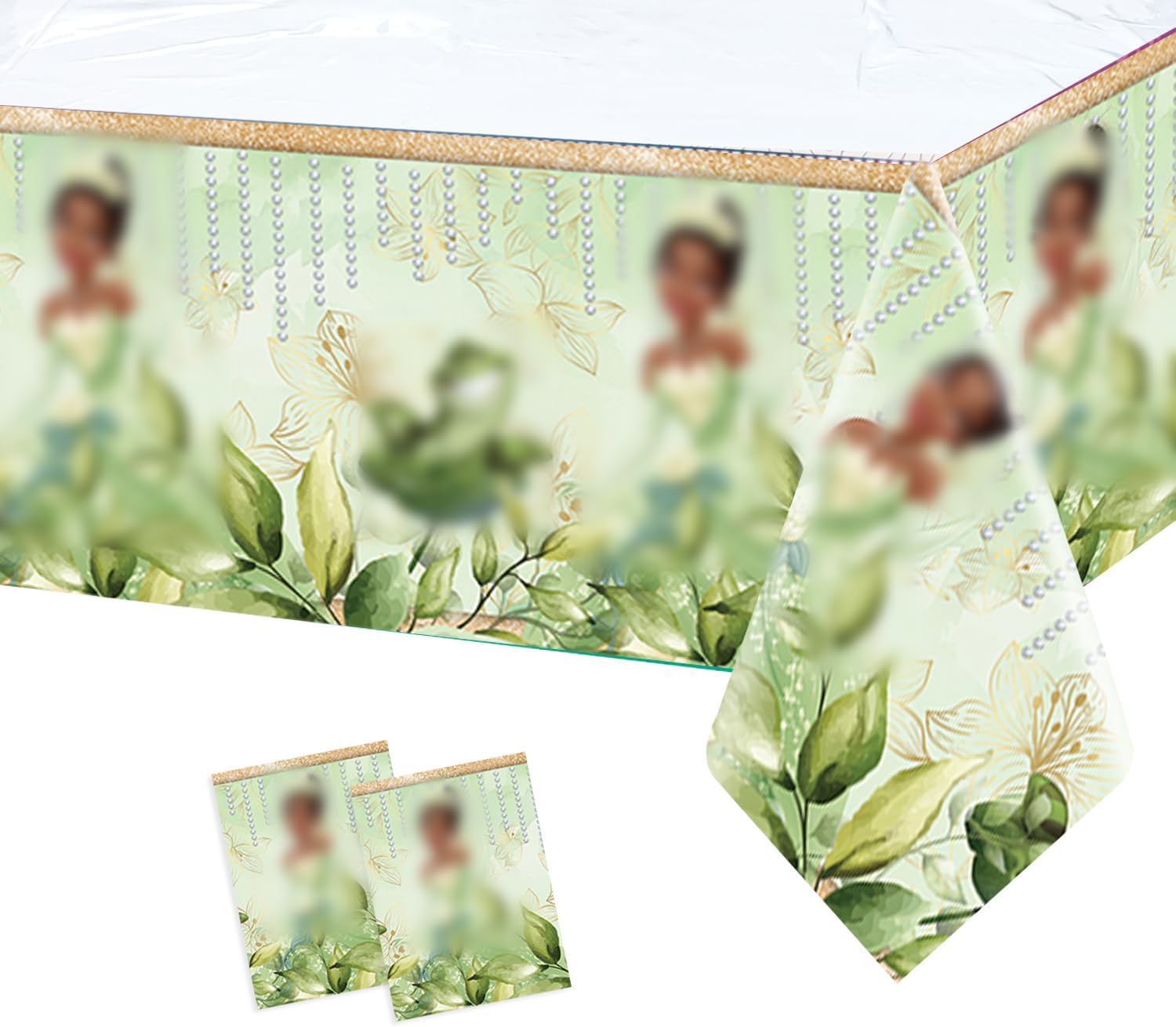 Princess Green Floral Tablecloth for Birthday Party + Decorations + 70.8 x 4|5 in Supplies for Girls' Birthday