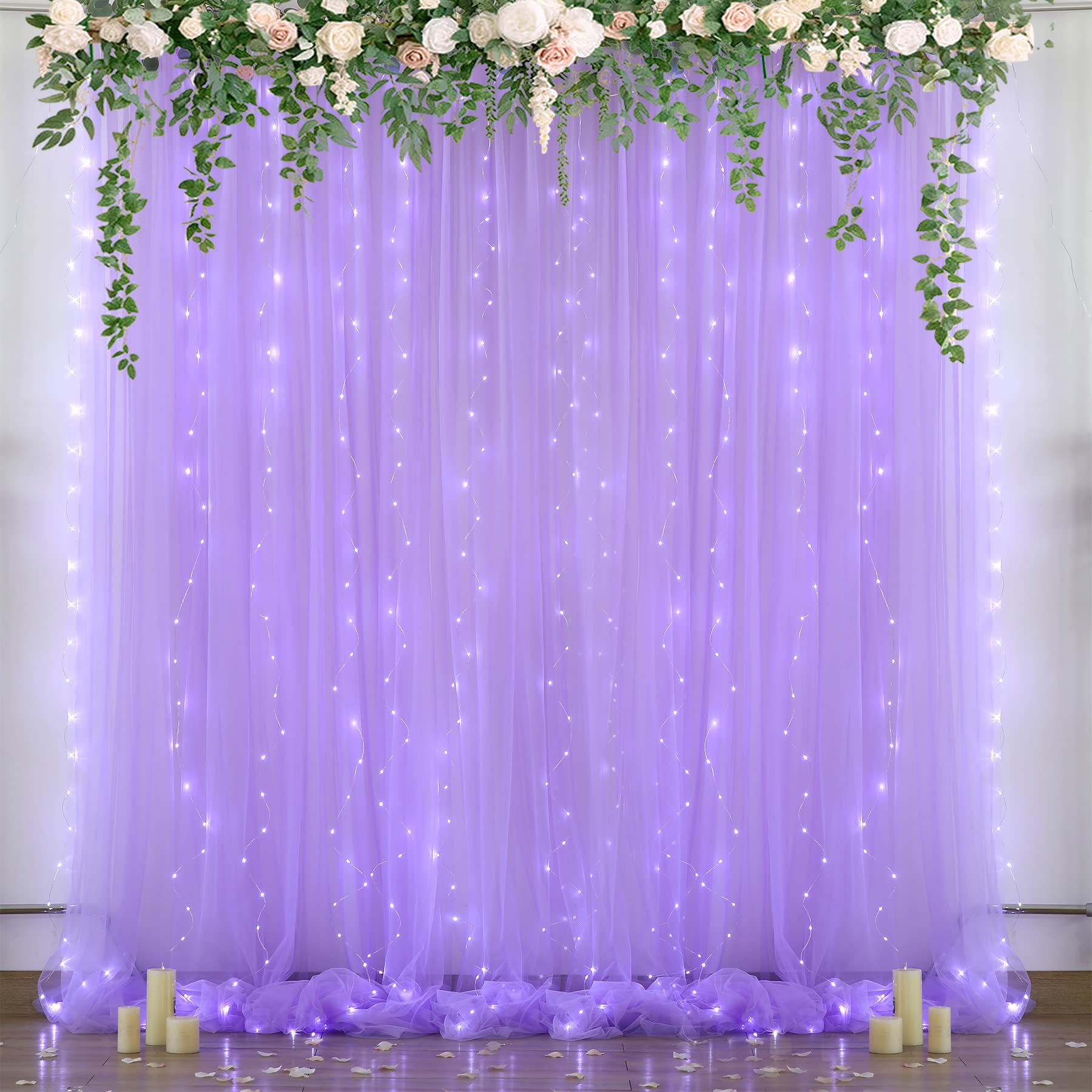 OEKO-TEX Certified Lavender Tulle Backdrop Curtain with Led Lights for Wedding and Baby Shower
| Girls Lavender Sheer B