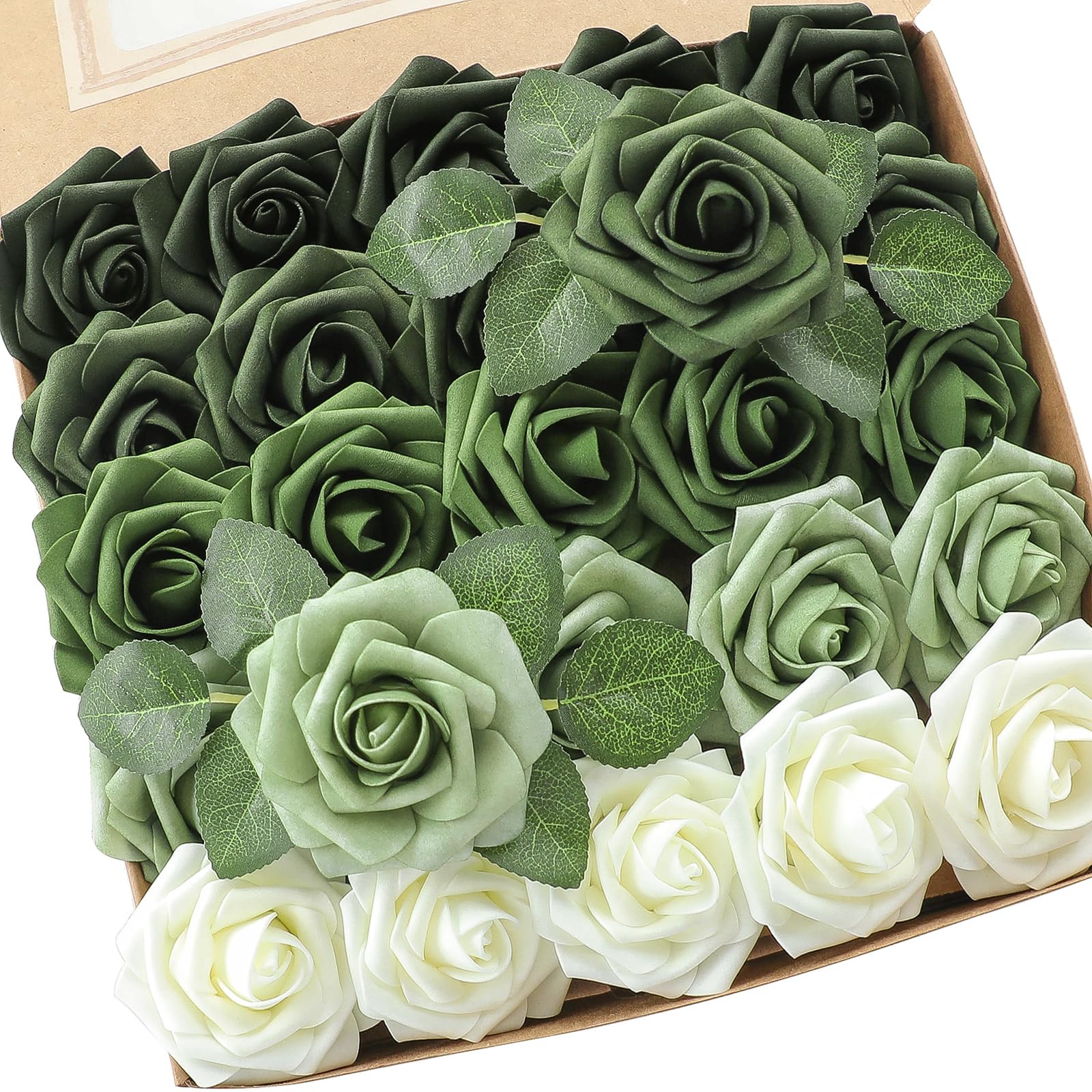 Floroom Real Looking Forest Green Ombre Colors Fake Roses for DIY Wedding Decorations
| Floroom 25pcs Sage Green Fake F
