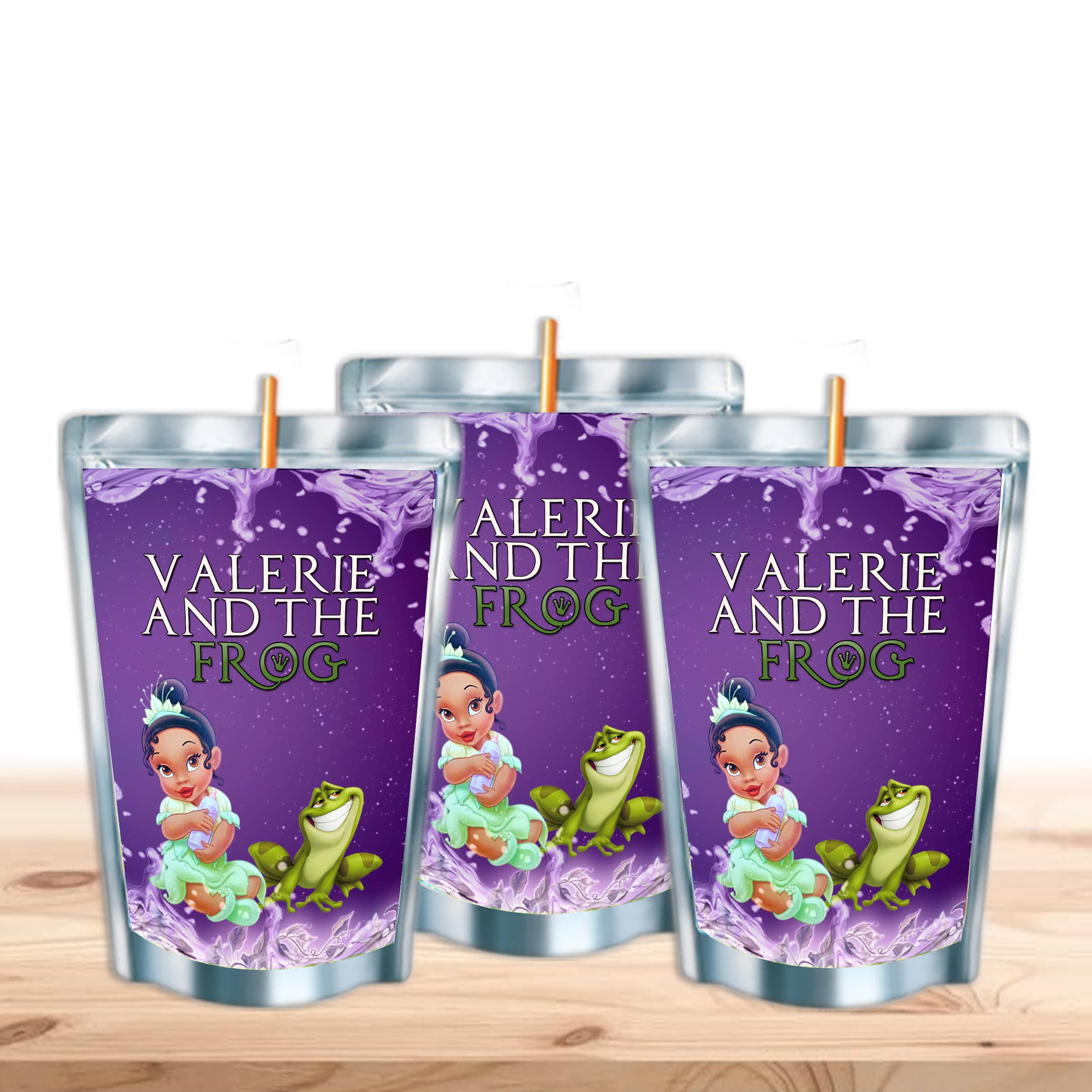 The Princess and the Frog Juice Pouches - 12Pack Baby Tiana Custom Purple Adhesive Labels