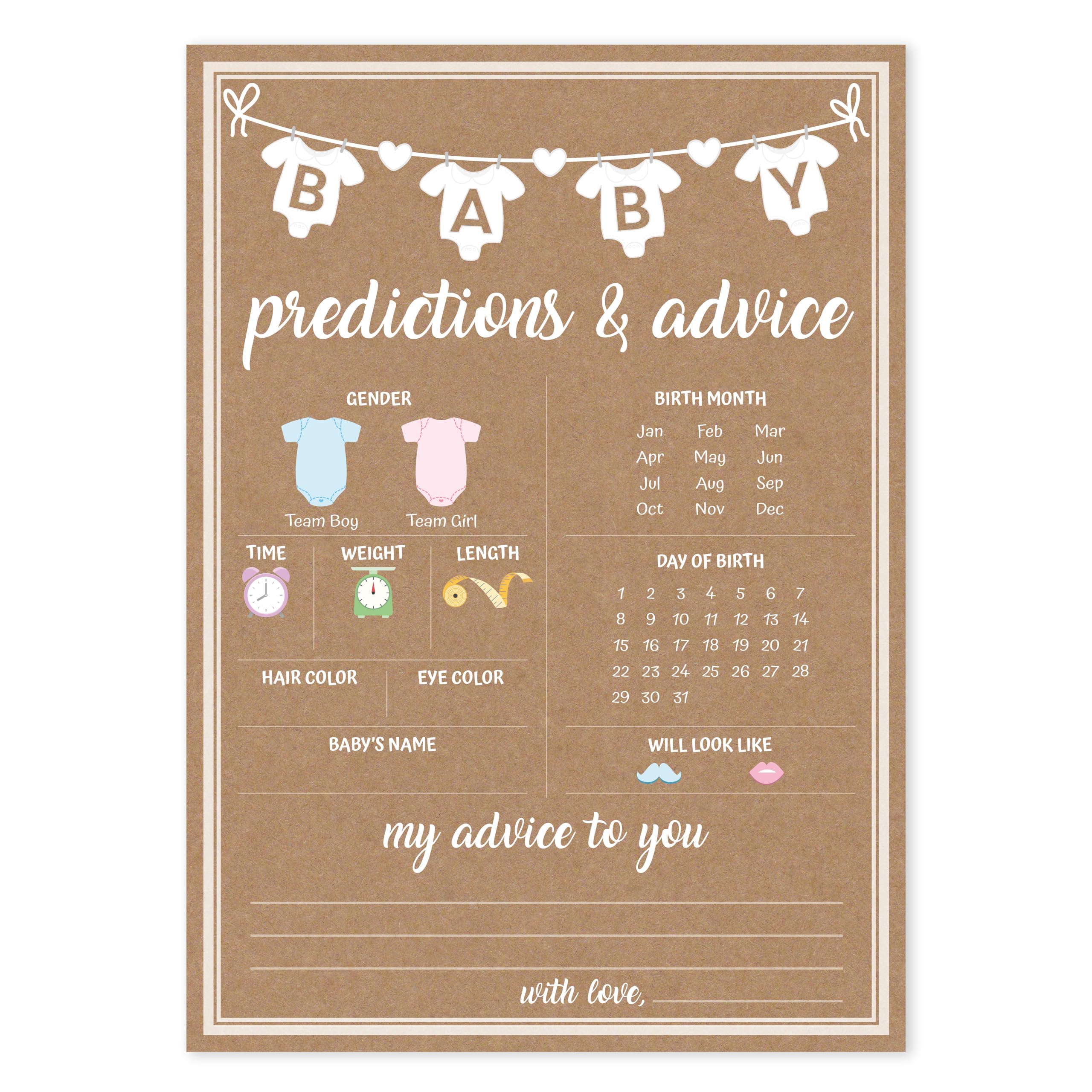 Party Hearty Gender Neutral Baby Shower Games 50pcs Predictions & Advice Fun Activity Cards Baby Shower Ideas