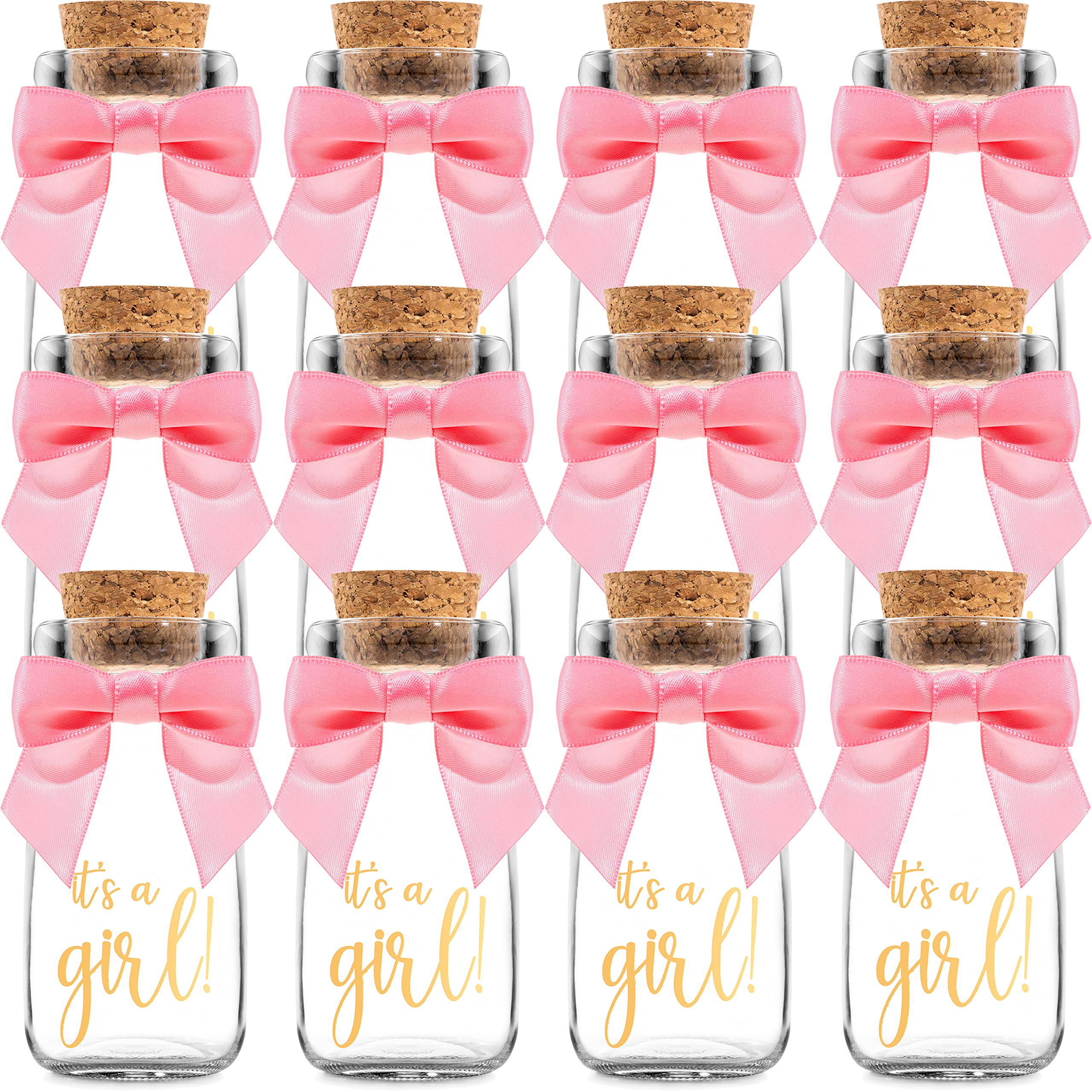 It's a Girl Milk Glass Bottles 12 Pack for Baby Shower Favors and Centerpieces - Vintage Decor - Gender Reveal Candy Jar